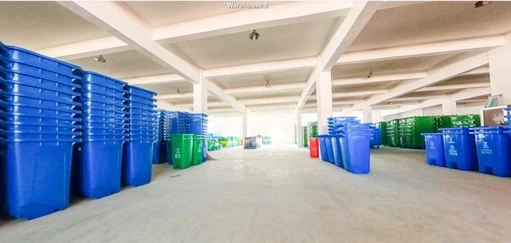 nealty stacked plastic garbage bins in warehouse nealty stacked plastic garbage bins in warehouse